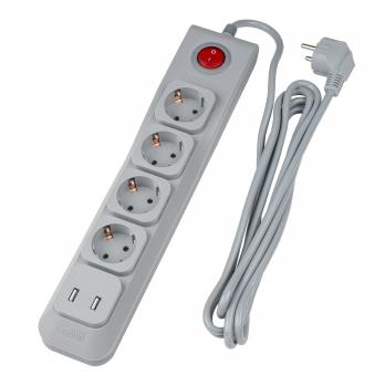 S-GSL5-3U GREY  Cетевой фильтр серии Lux. 3м Пвс 3x0.75. 4 гнезда. с-з. 1USB1A. 10А. Защита от перенапряжения. короткого замыкания. TM Uniel.