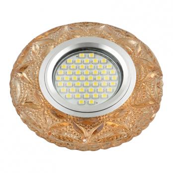 DLS-L149 GU5.3 GLASSY-TEA Светильник декоративный встраиваемый. серия Luciole. Без лампы. цоколь GU5.3. Доп. светодиодная подсветка 3Вт. Стекло. Зеркальный-светло-коричневый. ТМ Fametto