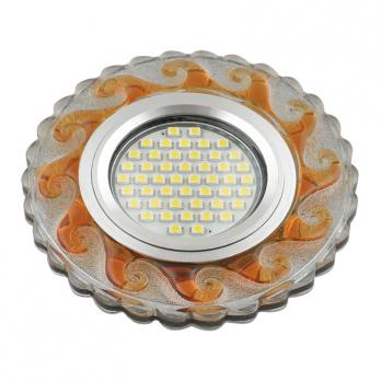 DLS-L139 GU5.3 GLASSY-TEA Светильник декоративный встраиваемый. серия Luciole. Без лампы. GU5.3. Доп. светодиодная подсветка 3Вт. Стекло. Зеркальный-прозрачный+светло-коричневый. ТМ Fametto