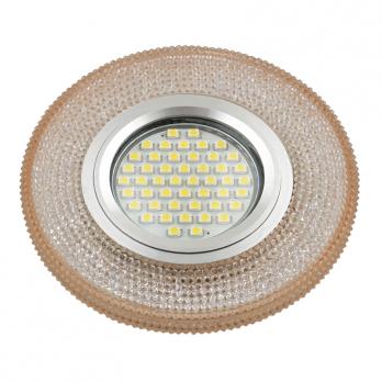 DLS-L142 GU5.3 GLASSY-LIGHT TEA Светильник декоративный встраиваемый. серия Luciole. Без лампы. цоколь GU5.3. Доп. светодиодная подсветка 3Вт. Стекло. Зеркальный-светло-коричневый. ТМ Fametto