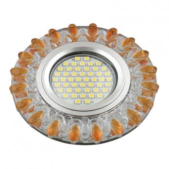 DLS-L148 GU5.3 GLASSY-GOLD Светильник декоративный встраиваемый. серия Luciole. Без лампы. цоколь GU5.3. Доп. светодиодная подсветка 3Вт. Стекло. Зеркальный-прозрачный+светло-желтый. ТМ Fametto