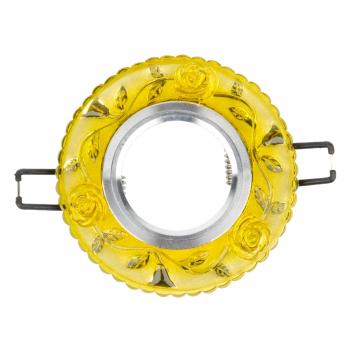 DLS-L150 GU5.3 GLASSY-YELLOW Светильник декоративный встраиваемый. серия Luciole. Без лампы. цоколь GU5.3. Доп. светодиодная подсветка 3Вт. Стекло. Зеркальный-светло-желтый. ТМ Fametto