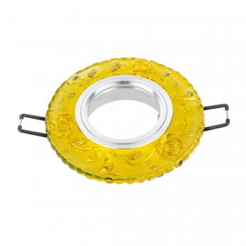 DLS-L150 GU5.3 GLASSY-YELLOW Светильник декоративный встраиваемый. серия Luciole. Без лампы. цоколь GU5.3. Доп. светодиодная подсветка 3Вт. Стекло. Зеркальный-светло-желтый. ТМ Fametto
