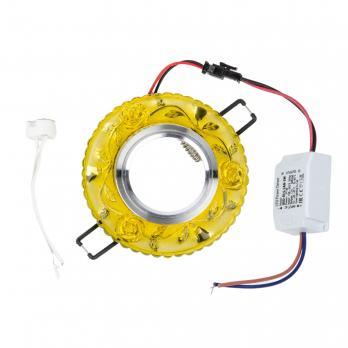 DLS-L150 GU5.3 GLASSY-YELLOW Светильник декоративный встраиваемый. серия Luciole. Без лампы. цоколь GU5.3. Доп. светодиодная подсветка 3Вт. Стекло. Зеркальный-светло-желтый. ТМ Fametto