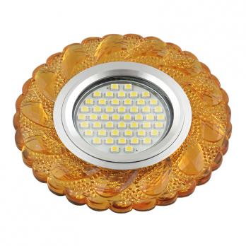 DLS-L147 GU5.3 GLASSY-GOLD Светильник декоративный встраиваемый. серия Luciole. Без лампы. цоколь GU5.3. Доп. светодиодная подсветка 3Вт. Стекло. Зеркальный-светло-желтый. ТМ Fametto
