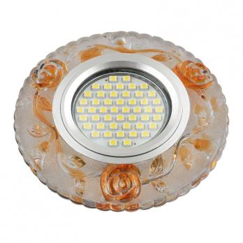 DLS-L150 GU5.3 GLASSY-GOLD Светильник декоративный встраиваемый. серия Luciole. Без лампы. цоколь GU5.3. Доп. светодиодная подсветка 3Вт. Стекло. Зеркальный-светло-коричневый. ТМ Fametto