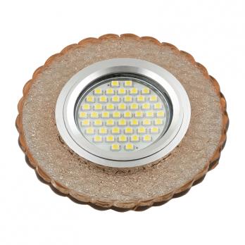 DLS-L140 GU5.3 GLASSY-TEA Светильник декоративный встраиваемый. серия Luciole. Без лампы. цоколь GU5.3. Доп. светодиодная подсветка 3Вт. Стекло. Зеркальный-светло-коричневый. ТМ Fametto