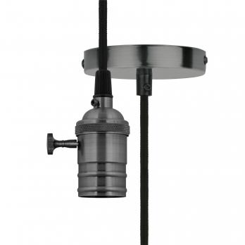 DLC-V-S24K-E27 TS-1M-BL PEARL BLACK Патрон декоративный. серия Vintage. с проводом 1м и креплением. Выключатель поворотный. Материал алюминий. Цвет черный жемчуг. ТМ Uniel.