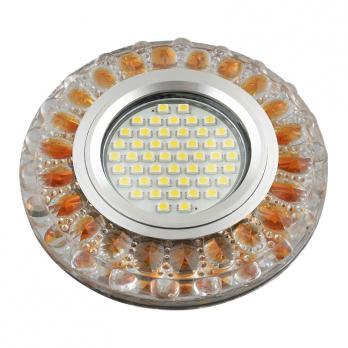 DLS-L151 GU5.3 GLASSY-GOLD Светильник декоративный встраиваемый. серия Luciole. Без лампы. GU5.3. Доп. светодиодная подсветка 3Вт. Стекло. Зеркальный-прозрачный+светло-коричневый. ТМ Fametto