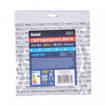 ULS-M11-2835-60LED-m-8mm-IP20-DC12V-4.8W-m-5M-BLUE PROFI Гибкая светодиодная лента на самоклеящейся основе. Катушка 5м. в герметичной упаковке. Синий свет. ТМ Uniel.