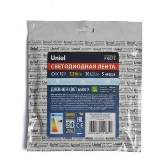 ULS-M22-5050-30LED-m-10mm-IP20-DC12V-7.2W-m-5M-6500K PROFI Гибкая светодиодная лента на самоклеящейся основе. Катушка 5м. в герметичной упаковке. Дневной свет 6500K. ТМ Uniel.