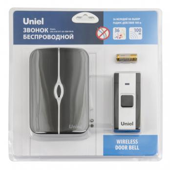 UDB-015W-R1T1-36S-100M-WH-BL Звонок беспроводной. 36 мелодий. Радиус действия 100м. Блистер. Белый с черным. ТМ Uniel