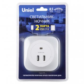 DTL-321 White-Sensor-2USB Светильник ночник с фотосенсором день-ночь. 2USB. Белый. ТМ Uniel DTL-321 White-Sensor-2USB Светильник ночник с фотосенсором день-ночь. 2USB. Белый. ТМ Uniel