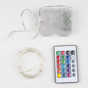 ULD-S0200-020-DTB-3AA-RC RGB IP20 DEW Гирлянда светодиодная Роса на батарейках 3AA не в-к. 2м. 20 светодиодов. RGB свет. Пульт ДУ в-к. Провод прозрачный. TM Uniel