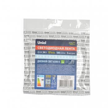 ULS-2835-180LED-m-10mm-IP20-DC24V-17W-m-5M-6500K Гибкая светодиодная лента на самоклеящейся основе. Катушка 5м. в герметичной упаковке. Дневной свет 6500K. ТМ Uniel