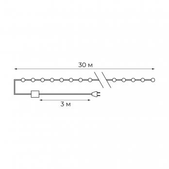 ULD-S3000-300-DGA MULTI IP20 DEW Гирлянда светодиодная Роса. 30м. 300 светодиодов. Разноцветный свет. Провод зеленый. ТМ Uniel