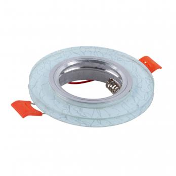 DLS-L208 GU5.3 CHROME-WHITE Светильник декоративный встраиваемый. серия Luciole. Без лампы. Доп.подсветка 3Вт. Металл. цвет хром. Отделка стекло белое с серебром. ТМ Fametto