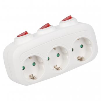 S-GES3-16OB WHITE Разветвитель сетевой с выключателем. с-з. 3 гнезда. 16А. 3500Вт. Белый. ТМ Uniel