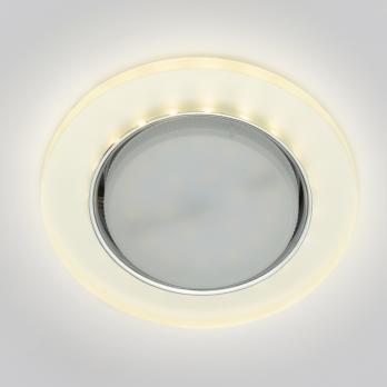 DLS-L158 GX53 CHROME-MATT CLEAR  Светильник декоративный встраиваемый. серия Luciole. Без лампы. цоколь GX53. Доп. светодиодная подсветка 4Вт. Металл-стекло. Хром-матовый+прозрачный. ТМ Fametto