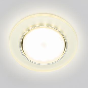 DLS-L158 GX53 CHROME-MATT CLEAR  Светильник декоративный встраиваемый. серия Luciole. Без лампы. цоколь GX53. Доп. светодиодная подсветка 4Вт. Металл-стекло. Хром-матовый+прозрачный. ТМ Fametto