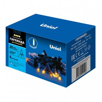 ULD-S0400-020-SGA WARM WHITE IP20 CANDLES Гирлянда светодиодная Свечки. 4м. 20 светодиодов. Теплый белый свет. Постоянное свечение. Провод зеленый. ТМ Uniel