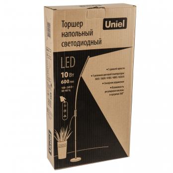 ULM-T619 10W-3000-6500K-DIM BLACK Торшер напольный светодиодный. 10W. с регулировкой наклона. Сенсорный выключатель. Диммер. Черный. ТМ Uniel