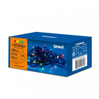 ULD-S1000-100-DGA MULTI IP20 Гирлянда светодиодная. 10м. 100 светодиодов. Разноцветный свет. Провод зеленый. ТМ Uniel