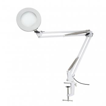 TLD-568 White-LED-300Lm-2700-5500K-Dimmer-X5 Светильник настольный c увеличительным стеклом. 5-ти кратное увеличение. 8W. Механический выключатель на шнуре. Белый. TM Uniel.