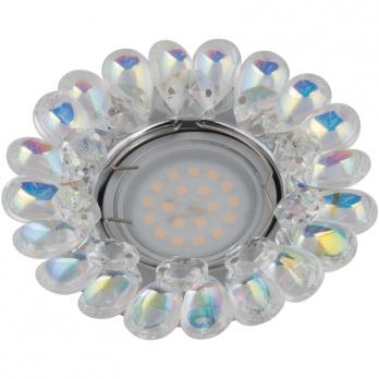 DLS-P119 GU5.3 CHROME-RAINBOW Светильник декоративный встраиваемый ТМ Fametto. серия Peonia. Без лампы. цоколь GU5.3.  Основание металл. цвет хром. Отделка стекло. цвет радужный.