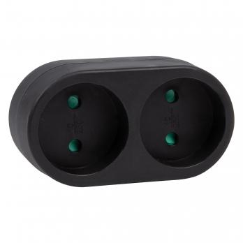 S-ES2-16O BLACK Разветвитель сетевой. б-з. 2 гнезда. 16А. 3500Вт. Черный. ТМ Uniel