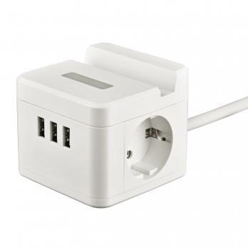 S-GCD2-1.5SBUH WHITE Удлинитель серии Standard. с-з. шнур 1.5м. 2 гнезда. 3 USB. 16А. держатель для телефона. Белый. ТМ Uniel