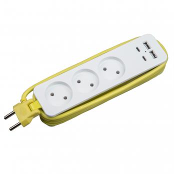 S-CT3-1.8UC WHITE-GREEN Удлинитель серии Travel. шнур 1.8м.. 3 гнездa. 10A. б-з. 2USB+2TYPE C3.1A. Белый с салатовым. ТМ Uniel