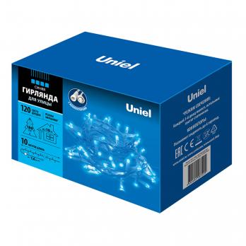 ULD-S1000-120-TWK BLUE IP67 Гирлянда светодиодная с эффектом мерцания. 10м. Соединяемая. 120 светодиодов. Синий свет. Провод белый. TM Uniel.