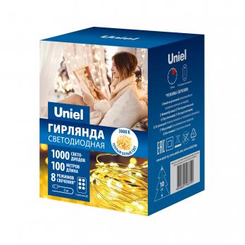 ULD-S10000-1000-DTA-RC WARM WHITE IP44 DEW Гирлянда светодиодная Роса. 100м. 1000 светодиодов. Теплый белый свет. Пульт ДУ в-к. Провод прозрачный. ТМ Uniel