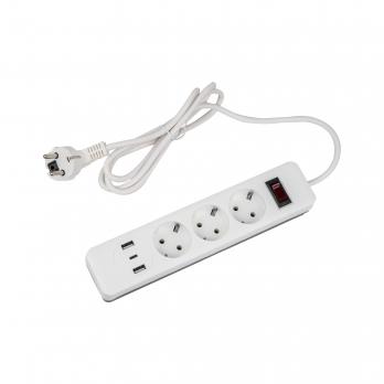 S-GSR3-1.5 U2C1 WHITE-GREY Сетевой фильтр серии Standard. шнур 1.5м Пвс 3х0.75. 3 гнезда. с-з. 2USB+1TYPE C. 10A. 2500Вт. Белый-серый. TM Uniel