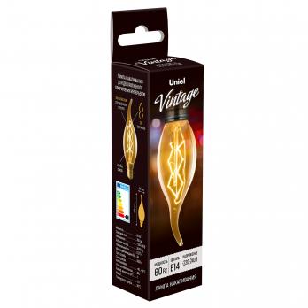 IL-V-CW35-60-GOLDEN-E14 ZW01 Лампа накаливания Vintage. Форма свеча на ветру. Форма нити ZW. Картон. ТМ Uniel