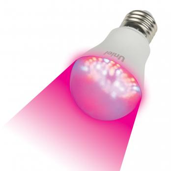 LED-A60-9W-SP-E27-CL ALM01WH Лампа светодиодная для растений. Форма A. прозрачная колба. Материал корпуса пластик. Упаковка картон.
