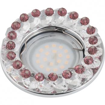 DLS-P115 GU5.3 CHROME-CLEAR+PURPLE Светильник декоративный встраиваемый. серия Peonia. Без лампы. цоколь GU5.3.  Металл-стекло. Хром-прозрачный+пурпурный. ТМ Fametto