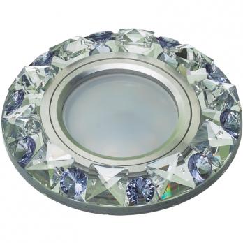 DLS-P123 GU5.3 CHROME-CLEAR+PURPLE Светильник декоративный встраиваемый. Без лампы. Металл. цвет хром. Отделка кристалл с элементами фиолетового. ТМ Fametto.