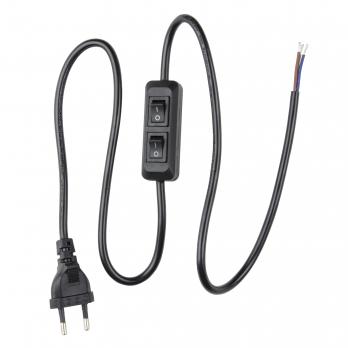 UCX-C90-02A-100 BLACK Сетевой шнур с вилкой и с двухклавишным выключателем. 02А. 500Вт. 1.0м. Черный. ТМ Uniel